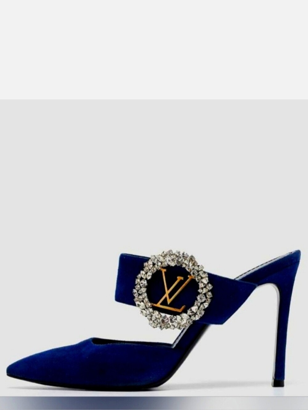 Louis Vuitton Navy Blue Suede Crystal Mules
